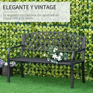 Banco de Jardín de 2 Plazas con Respaldo Decorativo y Reposabrazos para Terraza Balcón Patio Exterior Carga 240 kg Hierro Fundido y Acero 128x58,5x89 cm Negro