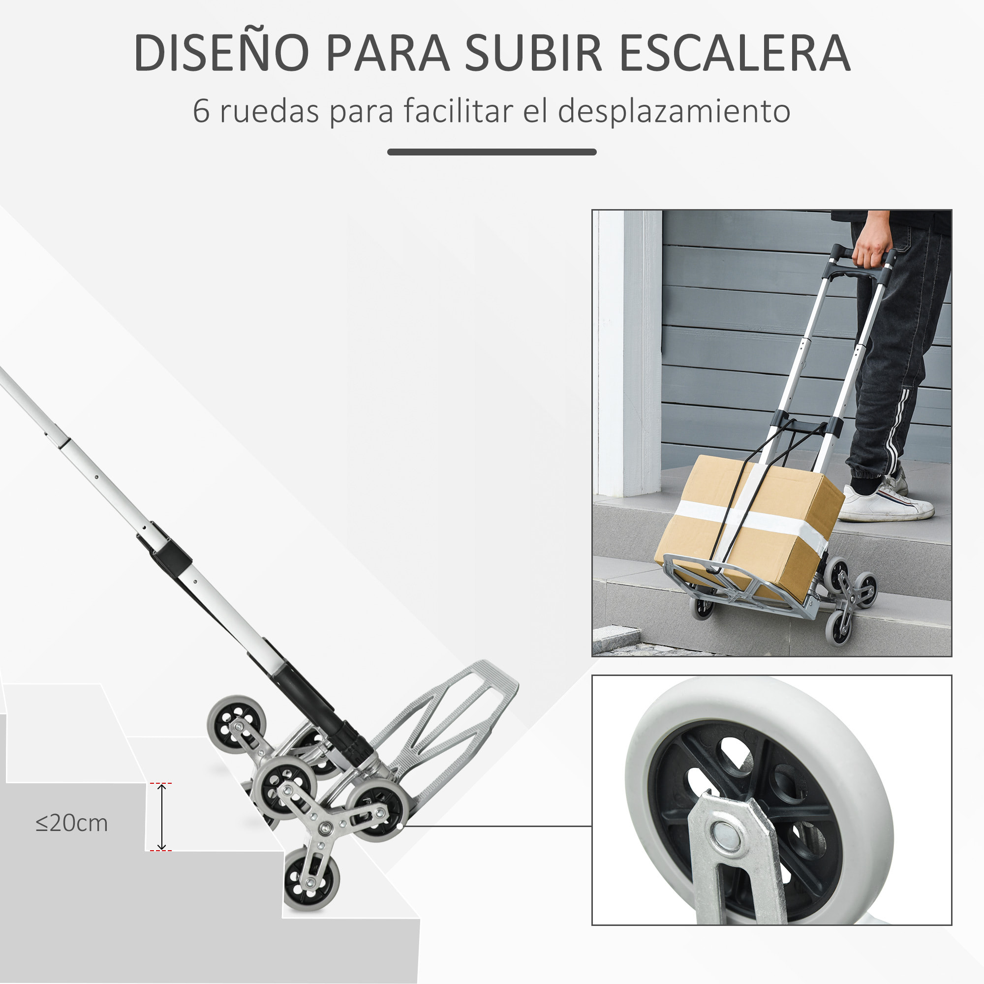 Carretilla Plegable para Escalera con Ruedas Carga 70kg Carretilla de Mano Portátil para Entrega Almacenes Mercado Viajar Mudarse