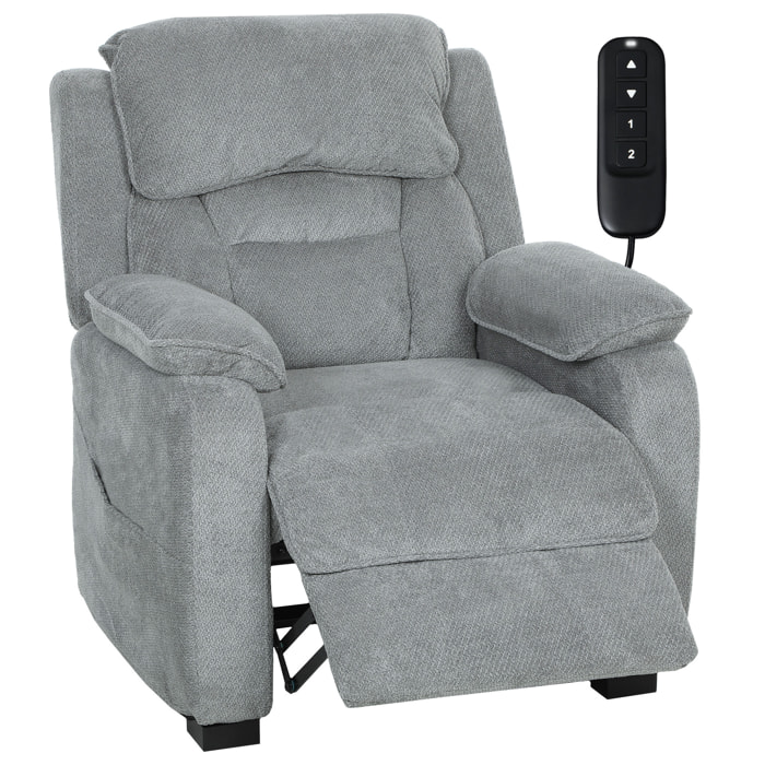 Sillón Relax Reclinable Eléctrico con Motor Silencioso, Sillón Reclinable de Terciopelo con Mando con 2 Posiciones de Memoria, Reposapiés, Reposacabezas, Puerto USB, Bolsillos, Gris Claro