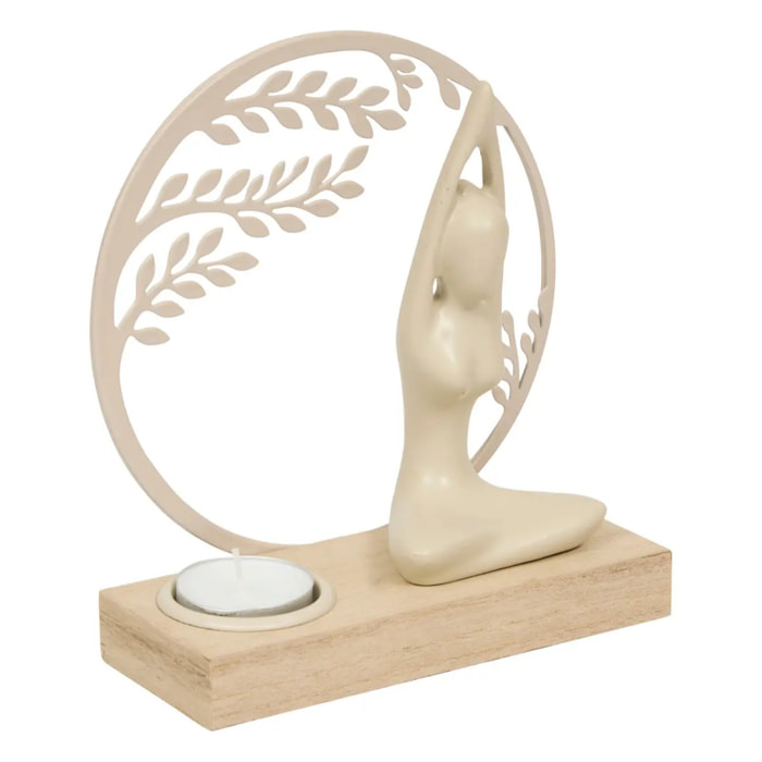 Photophore Yogi L. 15xP. 6xH. 16cm bois et métal assorti