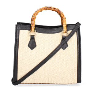 Borsa a mano da donna - Modello Aella - Paglia e Vera Pelle - 25.0 x 27.0 x 9.0 cm