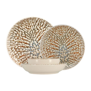 Service de table 48 pièces en grès marron AMBRE