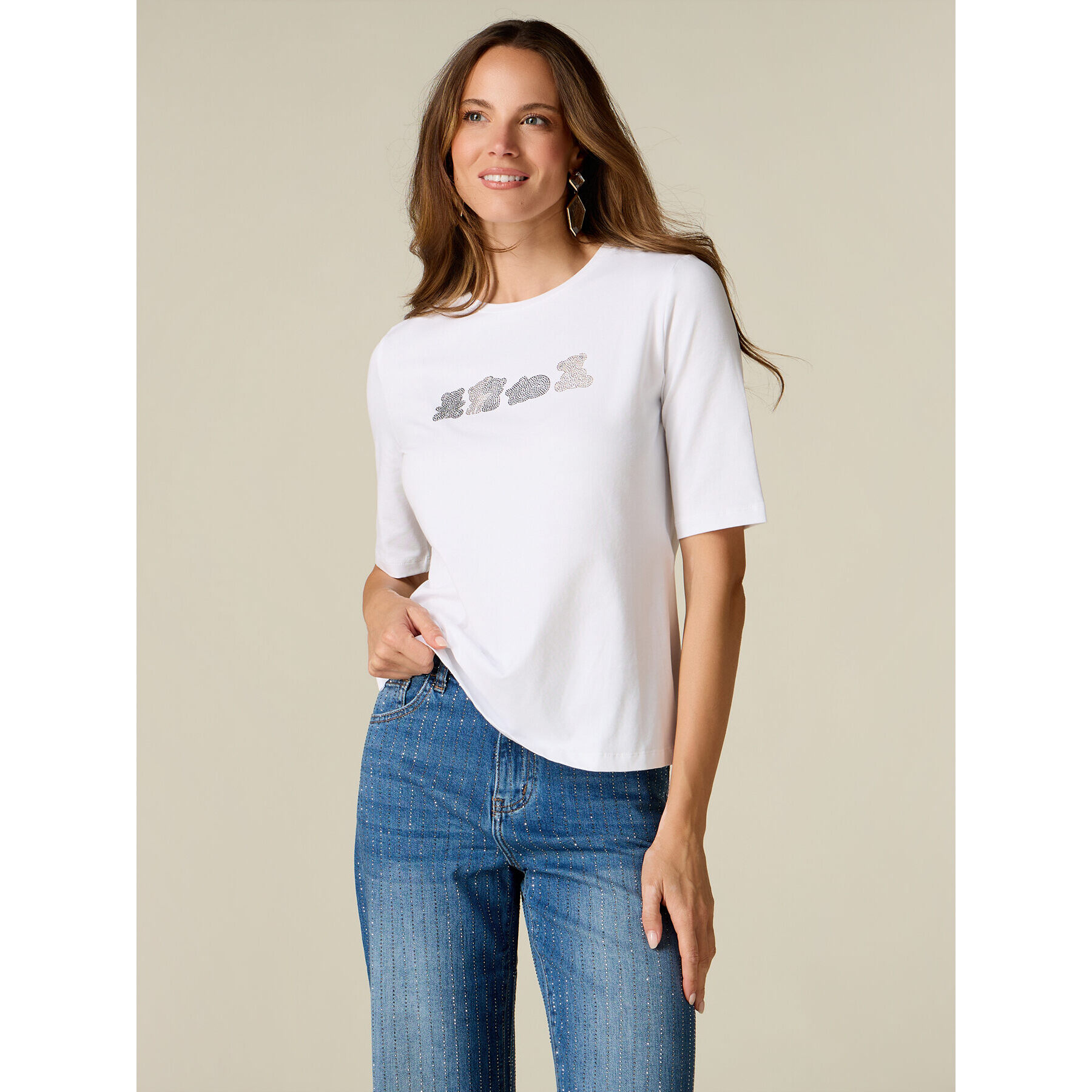 Oltre - T-shirt con micro cristalli - Bianco