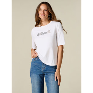 Oltre - T-shirt con micro cristalli - Bianco