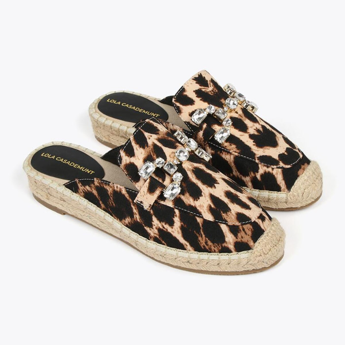 Espadrillas basse stampa animalier dettaglio strass