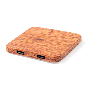 Cargador Inalámbrico nature de coco 10W. 2 Salidas USB