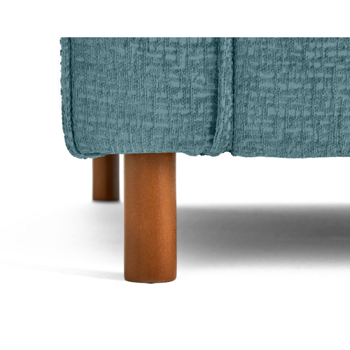 Jake - pouf en tissu velours relief - pieds en bois foncé - Bleu