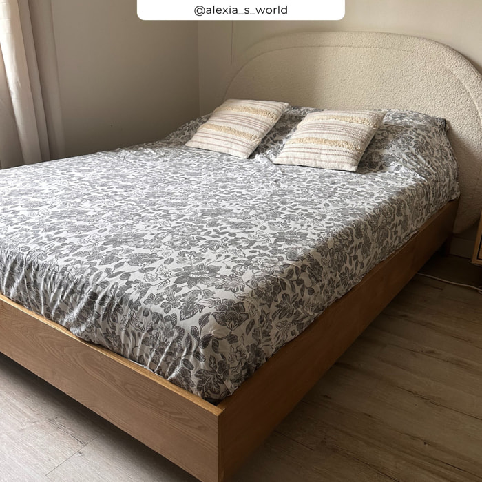 Lit double Eva 140x190 cm en tissu bouclé beige