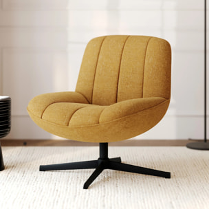 Fauteuil pivotant en tissu effet velours jaune moutarde - Elvis