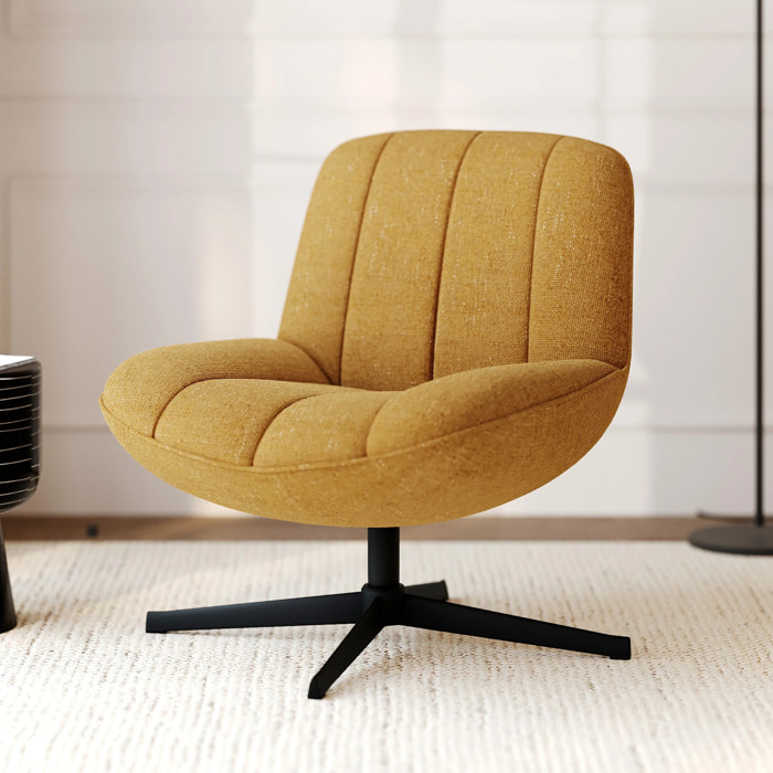 Fauteuil pivotant en tissu effet velours jaune moutarde - Elvis