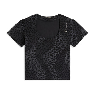T-shirt slim fit cropped con stampa animalier