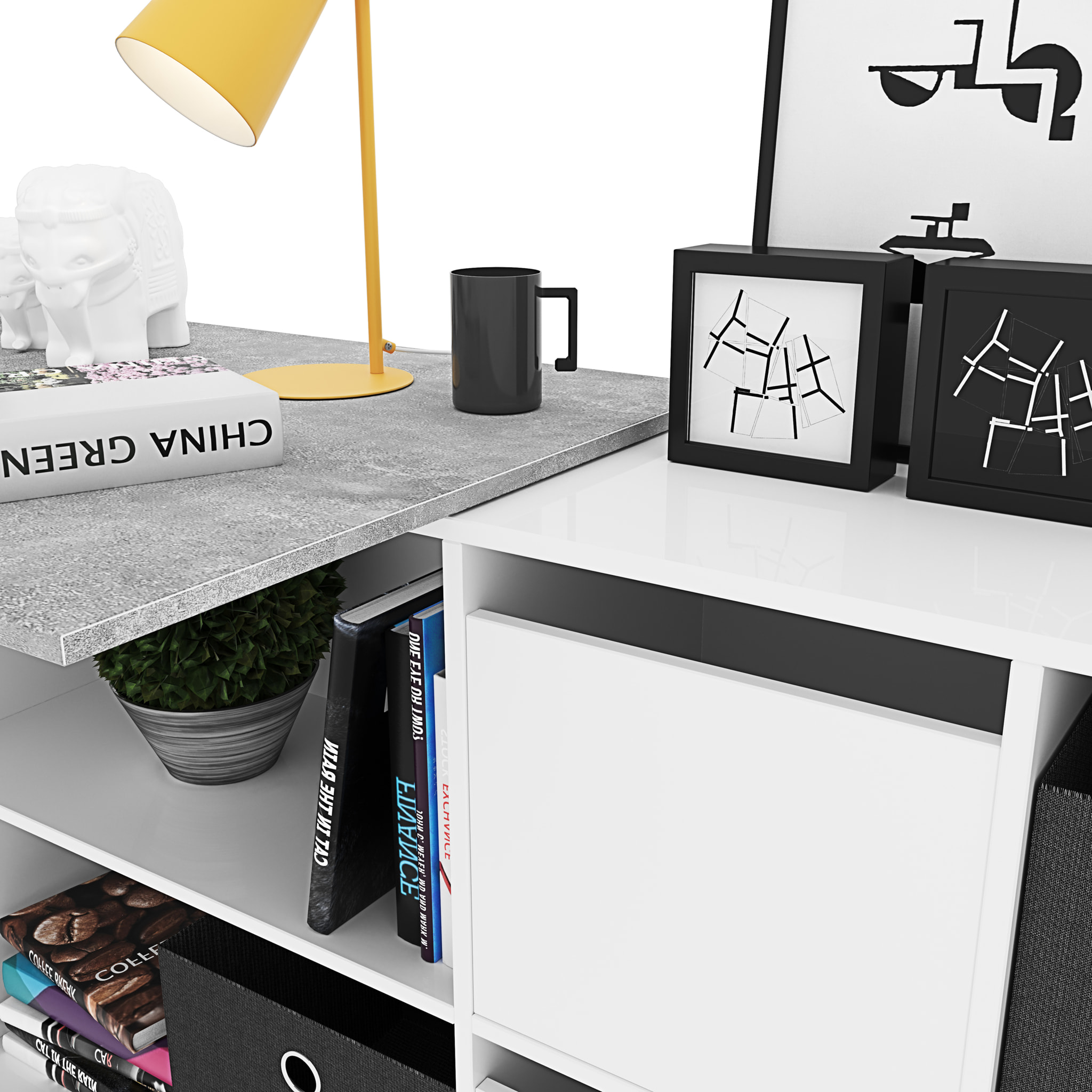 Scrivania Multiposizione con Scompartimenti Murcia Scrittoio Mobile per Computer Desk da Ufficio Soggiorno Sala Pranzo 136x74x66 cm Bianco E Grigio