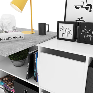 Scrivania Multiposizione con Scompartimenti Murcia Scrittoio Mobile per Computer Desk da Ufficio Soggiorno Sala Pranzo 136x74x66 cm Bianco E Grigio