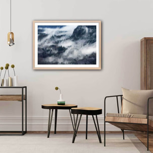 Poster vallée dans le brouillard Affiche + cadre en bois - Chêne