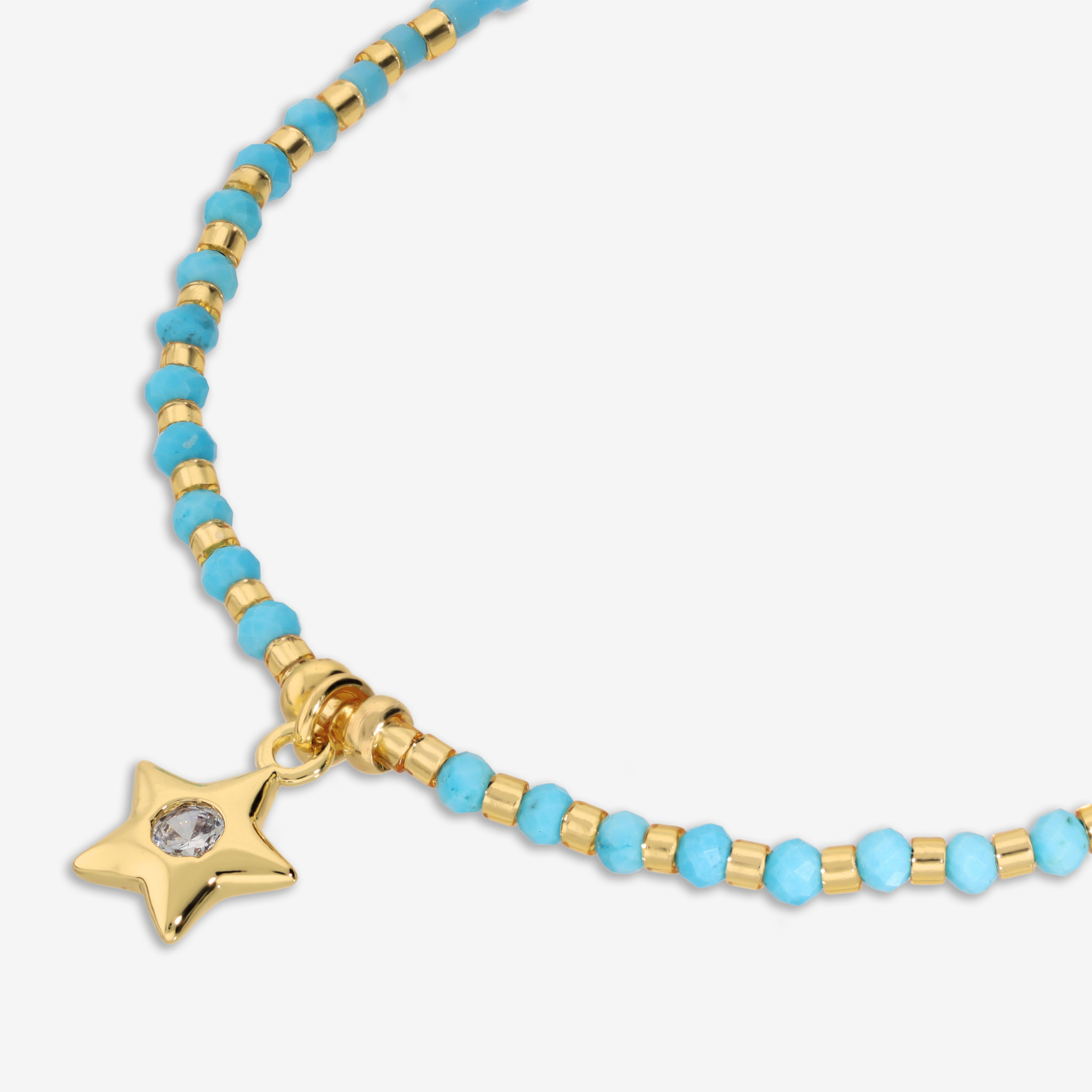 Bracciale Regolabile con Bead Lucide, Agata Blu e Ciondolo Stella