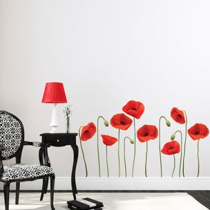 Stickers muraux | Sticker Mural Autocollant - FLEURS COQUELICOTS VERMEIL - adhésifs fond transparent
