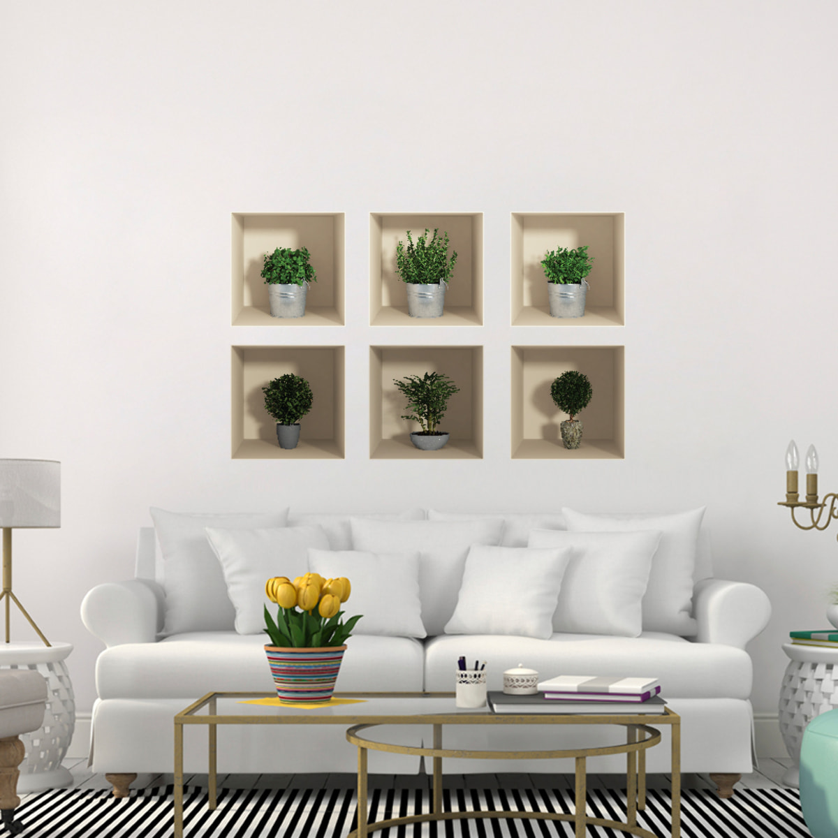 Stickers muraux 3D | Sticker Mural Autocollant effet 3D Les herbes et mini arbres - Stickers adhésifs 3D Chambre Salon Trompe l'oeil