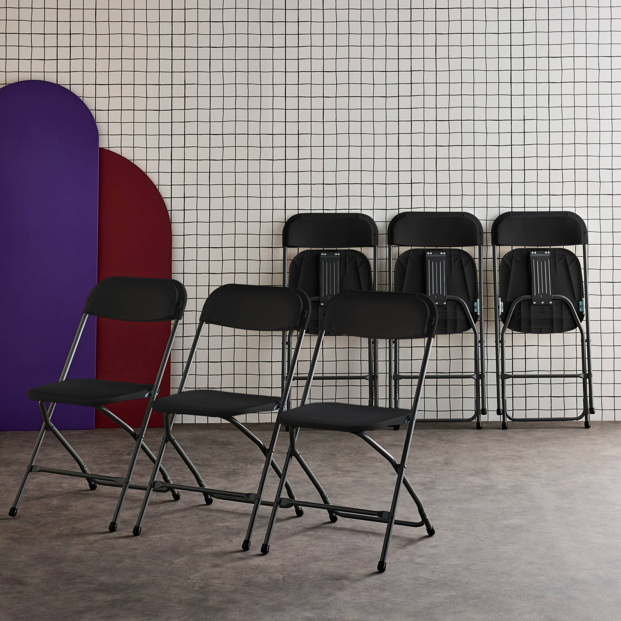 Chaises de réception pliantes – Fiesta – 6 chaises d'appoint en plastique gris foncé et métal
