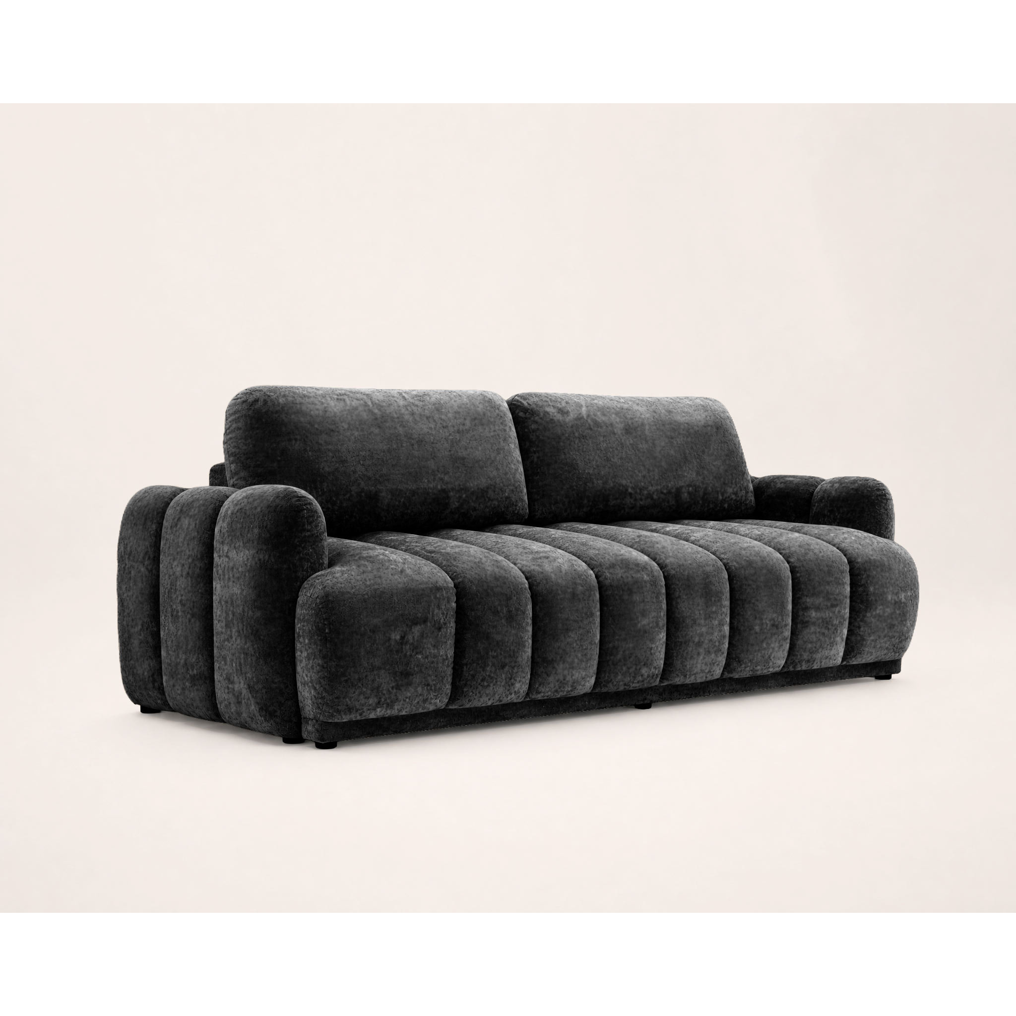 Silvia - Canapé droit 3 places convertible avec coffre - en tissu bouclette - Gris foncé