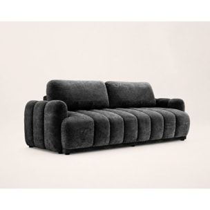 Silvia - Canapé droit 3 places convertible avec coffre - en tissu bouclette - Gris foncé