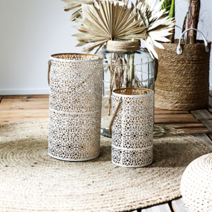 Lanterne Metal Ajoure Blanc Dore