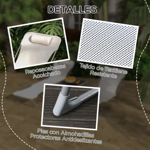 Conjunto de 2 Tumbonas Plegables y Reclinables de Jardín con Reposacabezas y Respaldo Ajustable en 5 Niveles Carga 120 kg para Playa Terraza 182x56x24,5 cm Crema
