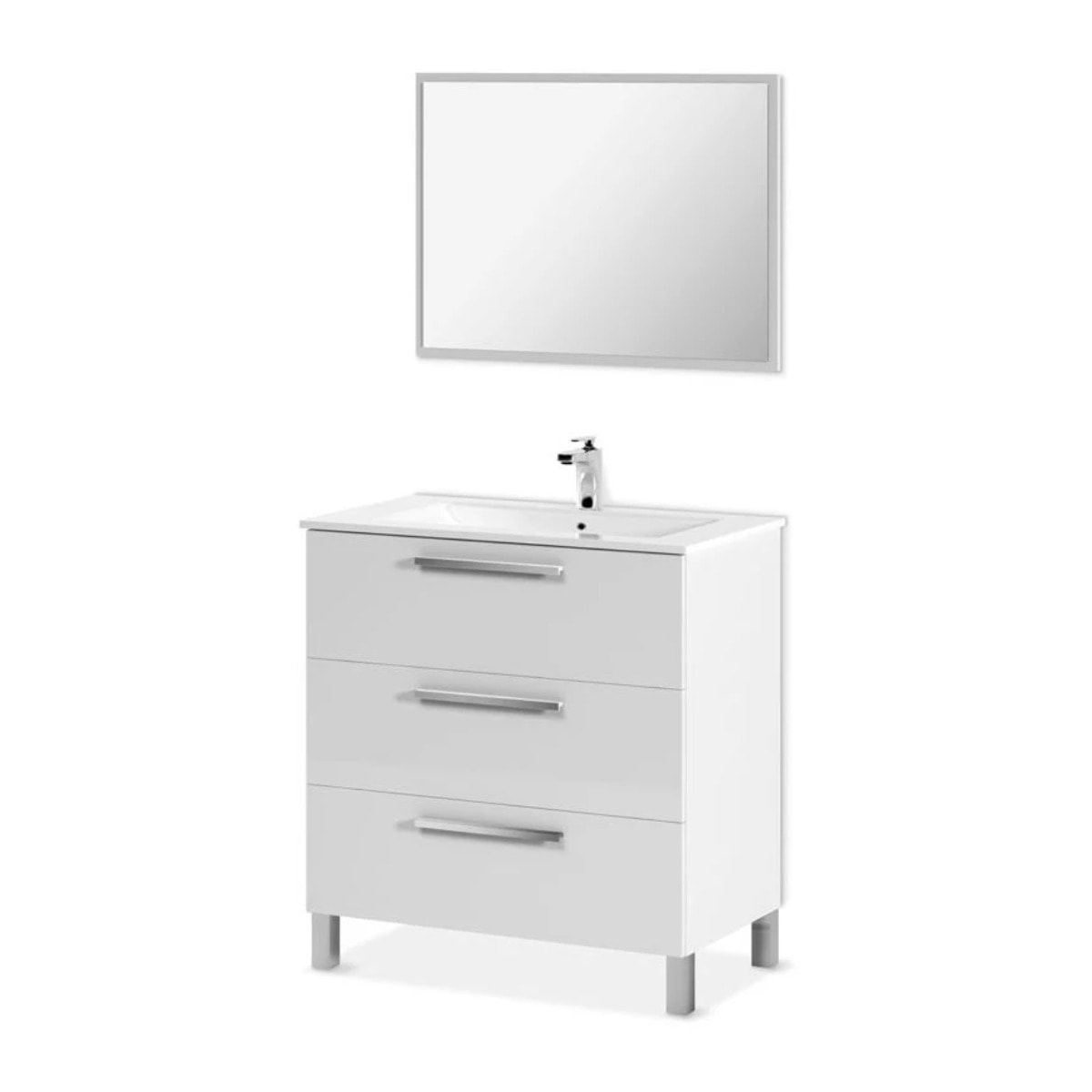 Mueble de baño blanco Athena 3 cajones + espejo Blanco brillo