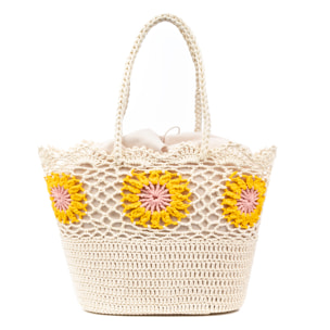 Villaga bolso de hombro mujer. Fabricado en algodón, con flores decorativas.