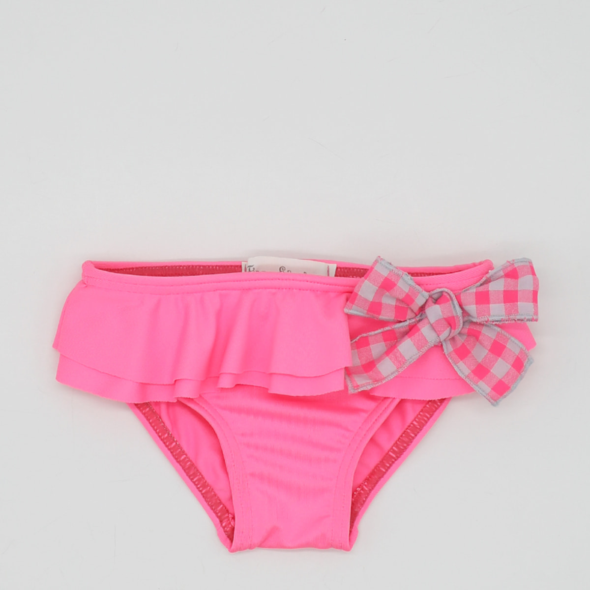 CULETÍN ROSA FLÚOR CON VOLANTE Y LAZO VICHY