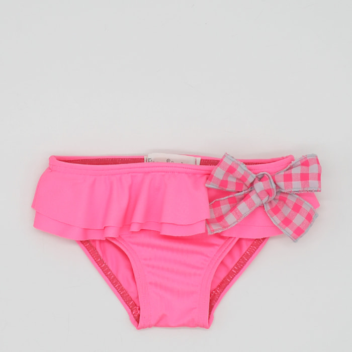 CULETÍN ROSA FLÚOR CON VOLANTE Y LAZO VICHY