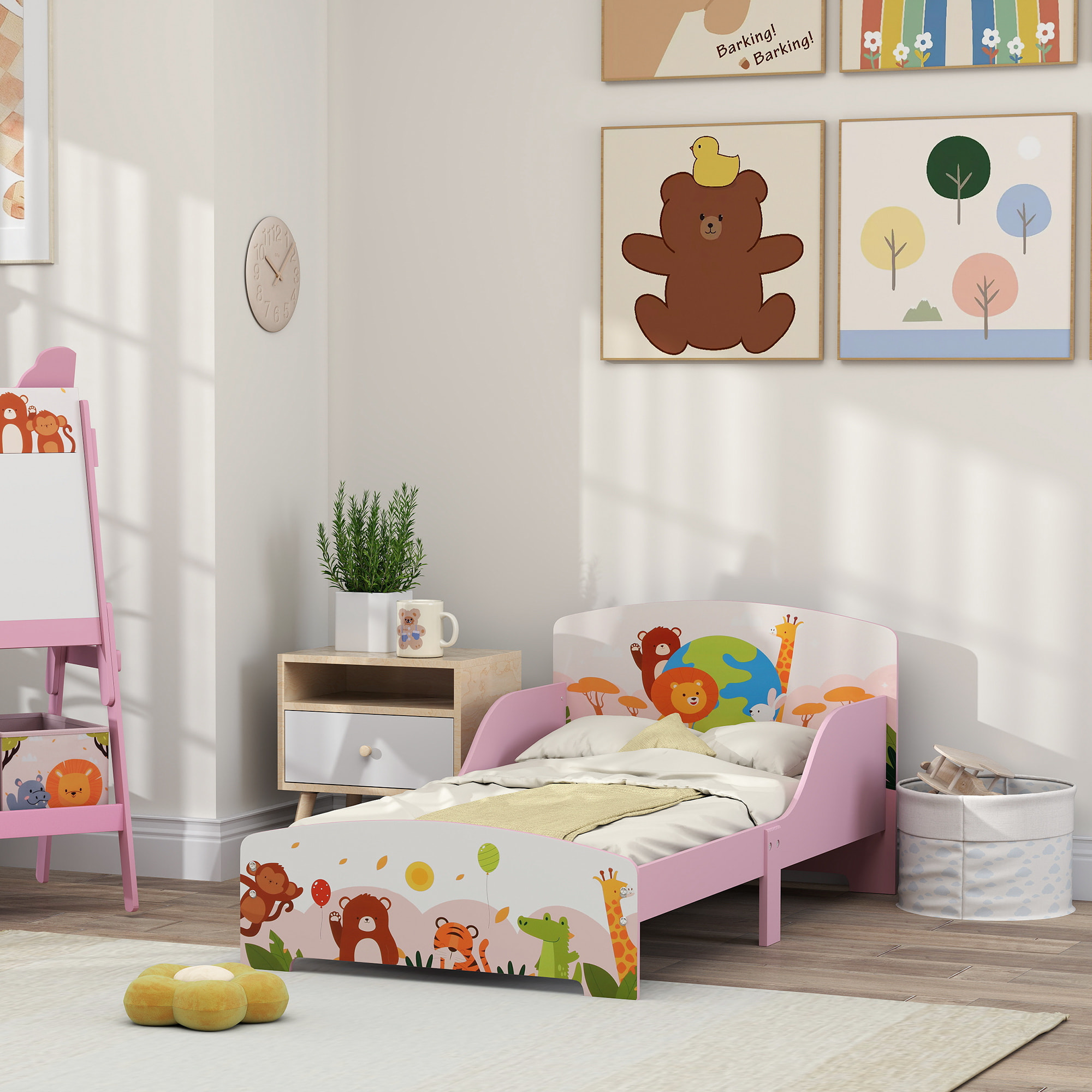 Lit enfant - lit d'enfant design animaux - sommier à lattes inclus - MDF contre-plaqué rose