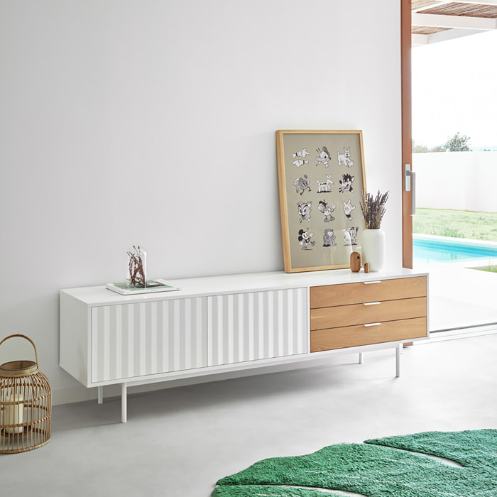 Mueble de televisión Sierra 2 puertas y 3 cajones blanco y roble