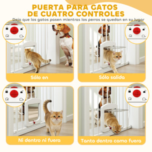 Barrera de Seguridad para Perros Extensible 75-85 cm, para Puertas y Escaleras, Barrera para Perros con Puerta Pequeña, Montaje a Presión, Doble Bloqueo, Blanco