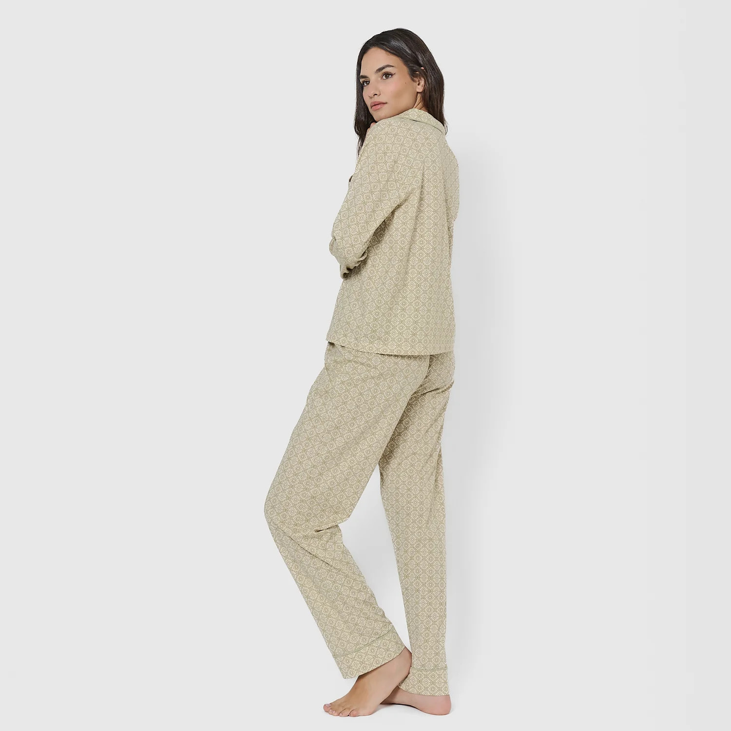Camicia lunga da caccia in cotone con motivo mandolia