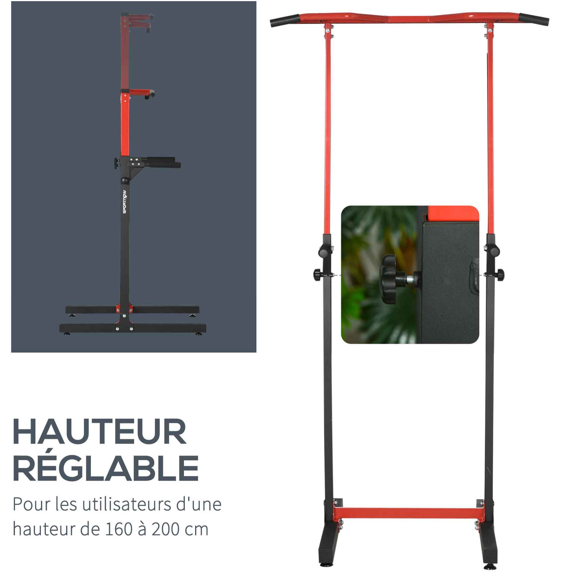 Station de musculation multifonction - barre de traction chaise romaine - hauteur réglable 6 niv. - acier noir rouge