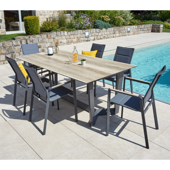 Ensemble table et chaises de jardin  - Chêne doré et Nuit - JUL CARMEL