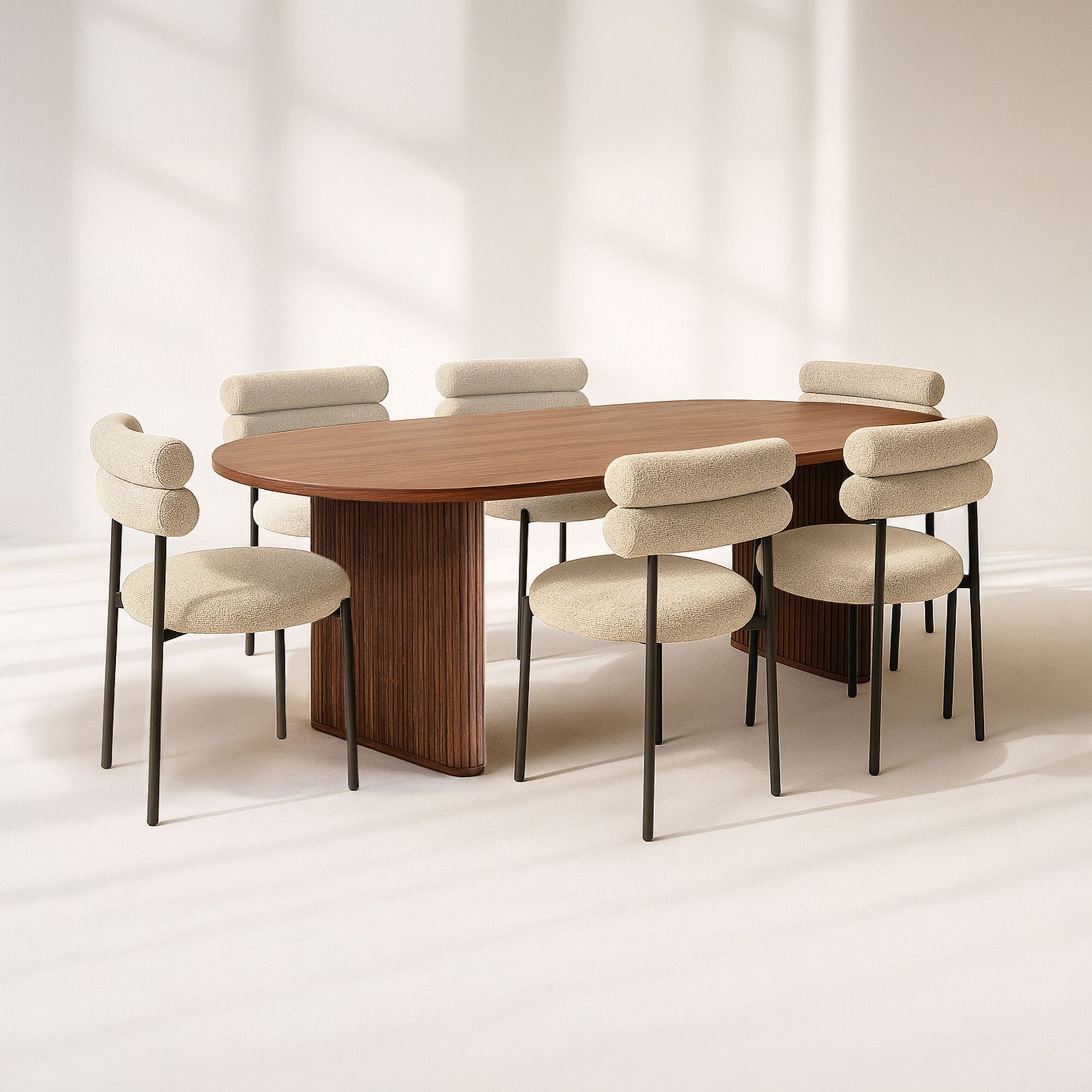 Ensemble table ovale et 6 chaises beige