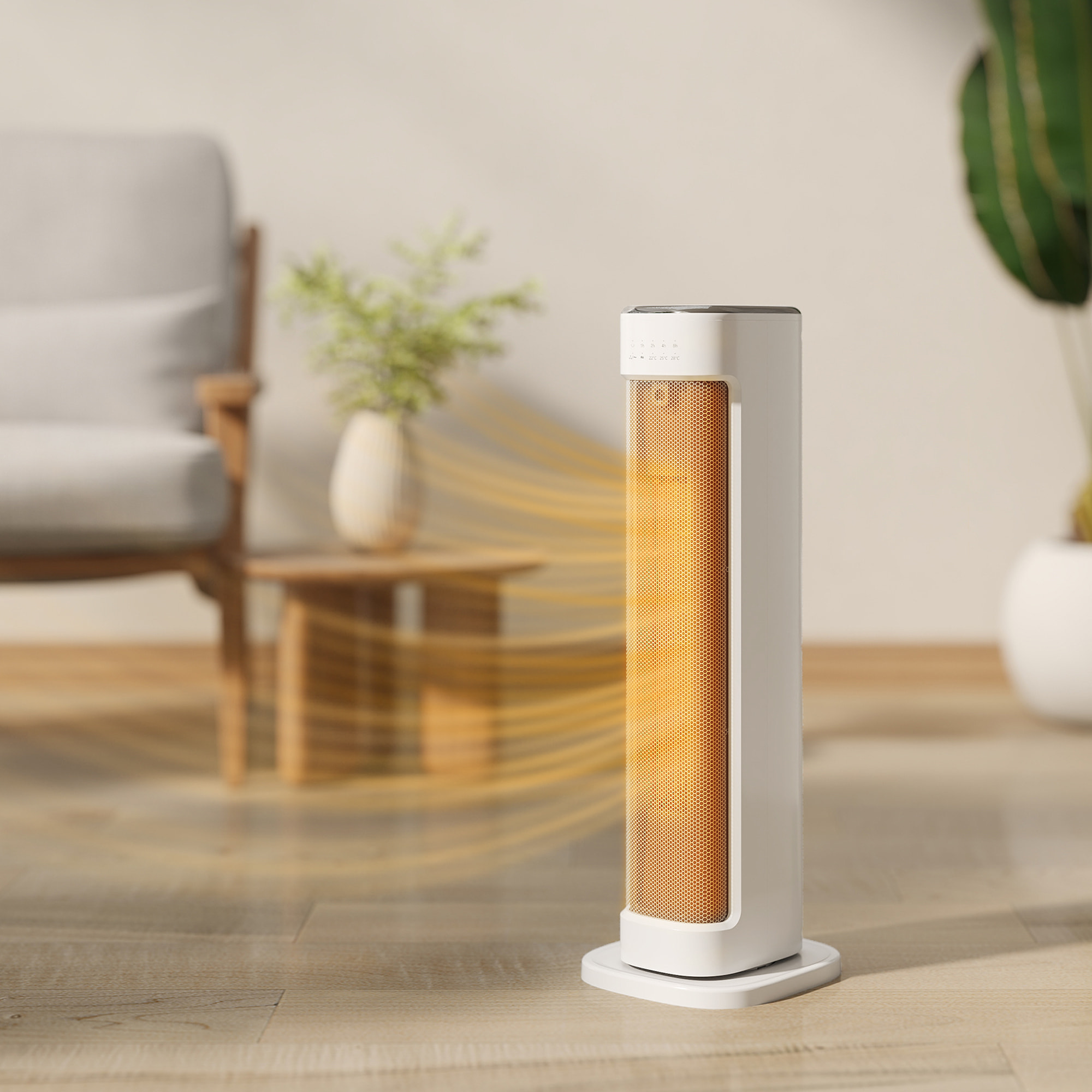 Calefactor Eléctrico Bajo Consumo, 2000W PTC, Termoventilador con 3 Modos, Termostato Regulable, Temporizador, Protección contra Vuelcos y Sobrecalentamiento, Control Remoto para 15-20Ã£Å½Â¡, Blanco