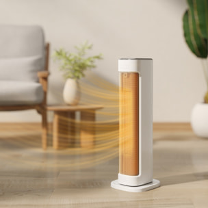 Calefactor Eléctrico Bajo Consumo, 2000W PTC, Termoventilador con 3 Modos, Termostato Regulable, Temporizador, Protección contra Vuelcos y Sobrecalentamiento, Control Remoto para 15-20Ã£Å½Â¡, Blanco