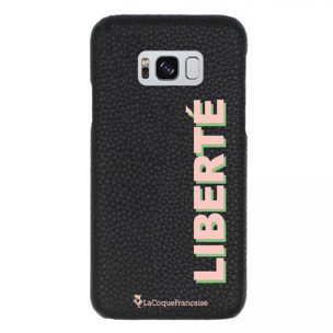 Coque Samsung Galaxy S8 effet cuir grainé noir Liberté rose et vert Design La Coque Francaise