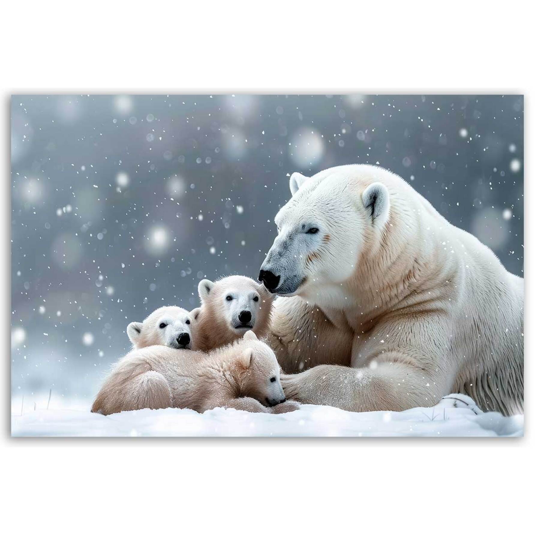 Tableau famille ours polaires enneigée Toile imprimée