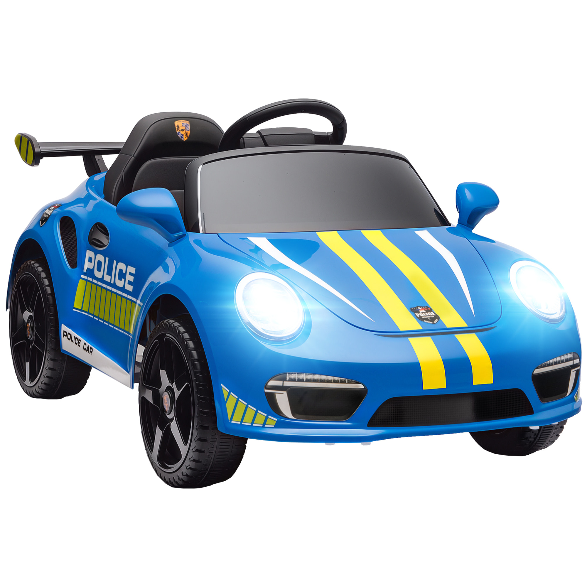 Coche Eléctrico para Niños con Licencia RUF CTR 3 Clubsport, Coche de Batería 12V con Mando a Distancia 2,4 G, Motor Doble, Música Inalámbrica, Sirena, Bocina, Ruedas Auxiliares y Faros, Azul