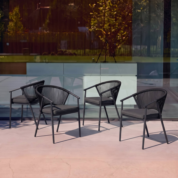 Fauteuil de jardin empilable acier et cordes (lot de 4) LIORA