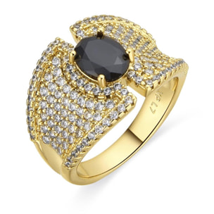 Anillo con Circonita Onix acabado oro 18k