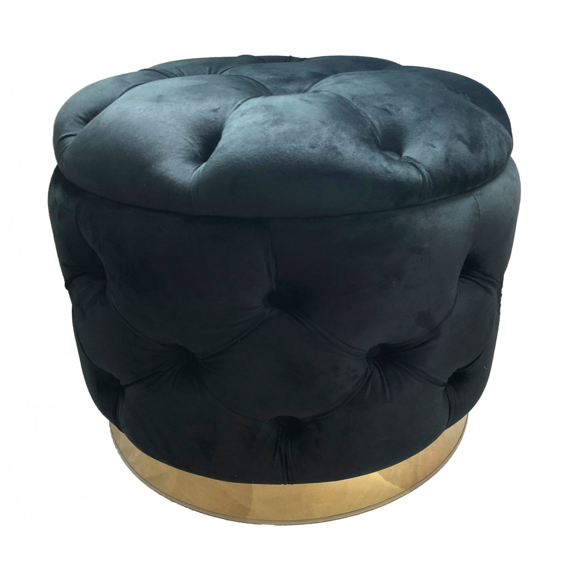 Pouf rotondo, struttura in legno mdf, rivestimento in tessuto imbottito, colore nero, Misure 55 x 42 x 55 cm