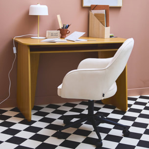Chaise de bureau à roulettes velours côtelé blanc cassé. L 60 x P 62 x H 89 / 99cm