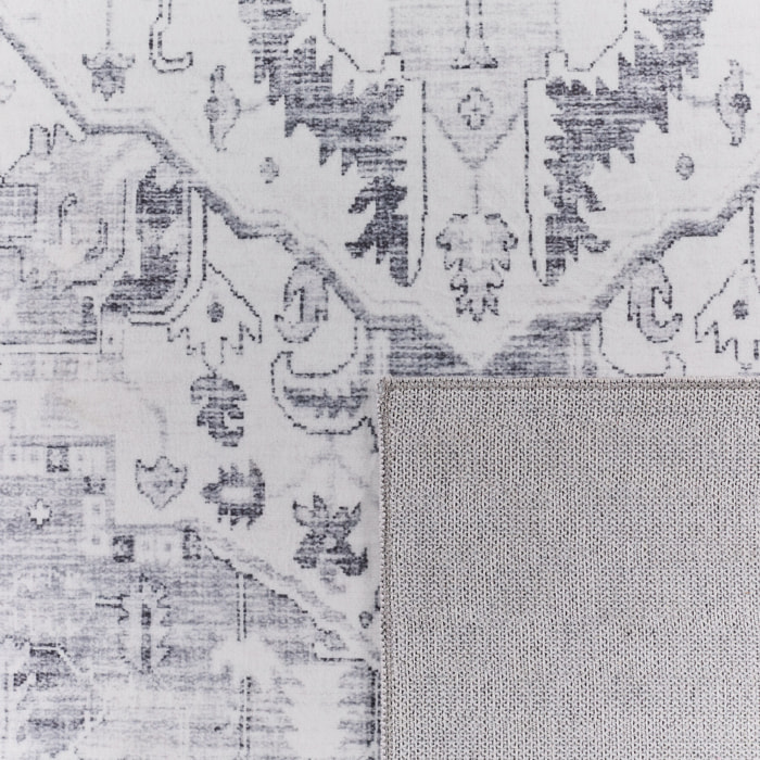 OTTOMAN - Tapis à poils courts doux à motif vintage gris