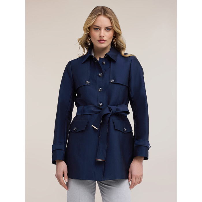 Motivi - Trench in misto cotone con cintura - Blu