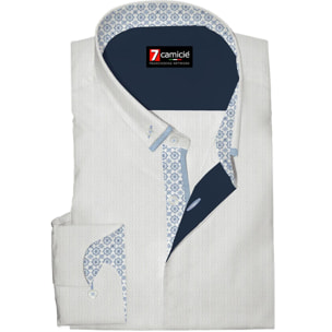 Camicia 1 Bottone Button Down Slim Uomo Armaturato Fantasia Bianco/Celeste