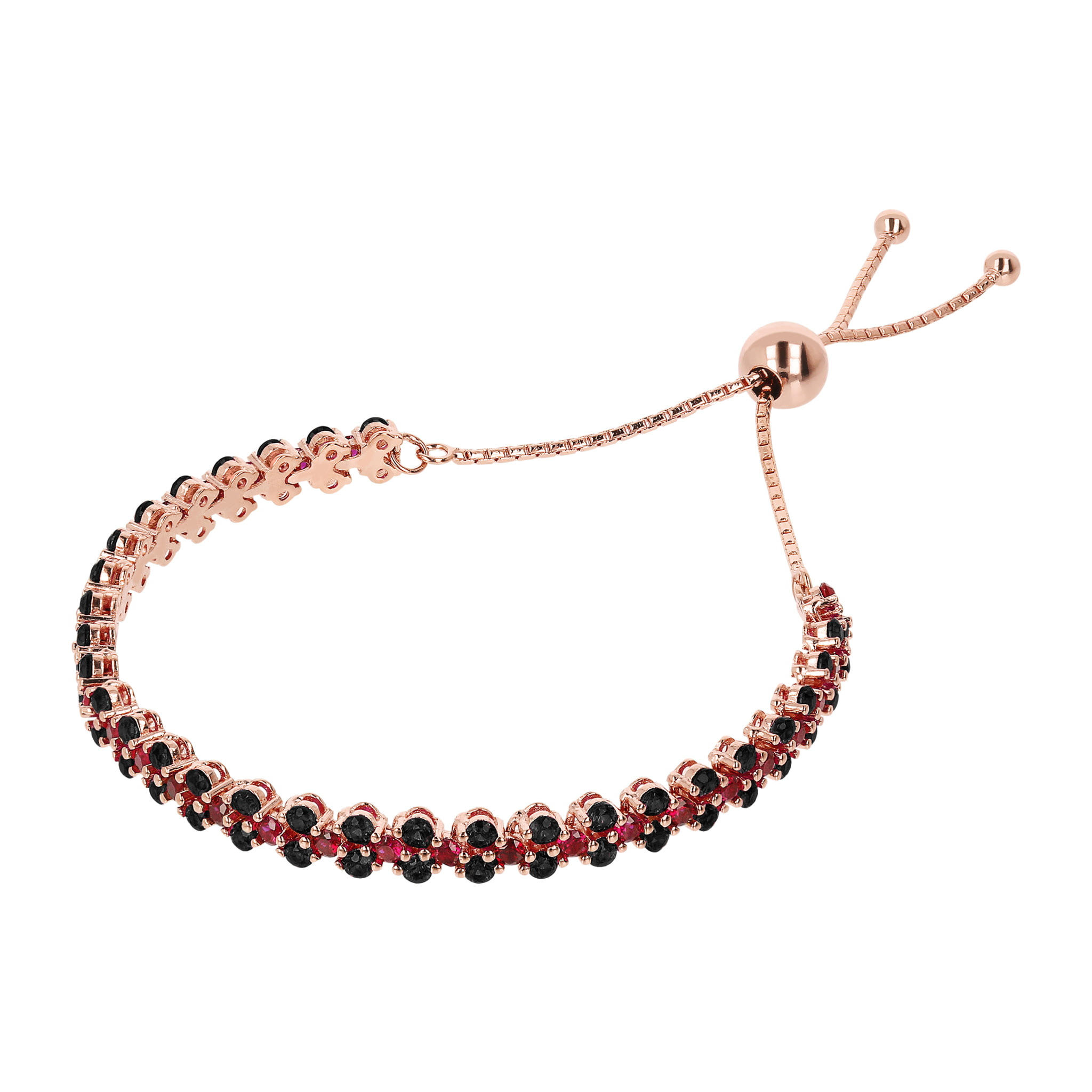 Bracciale Tennis Regolabile Doppio con Cubic Zirconia Rosse e Nere